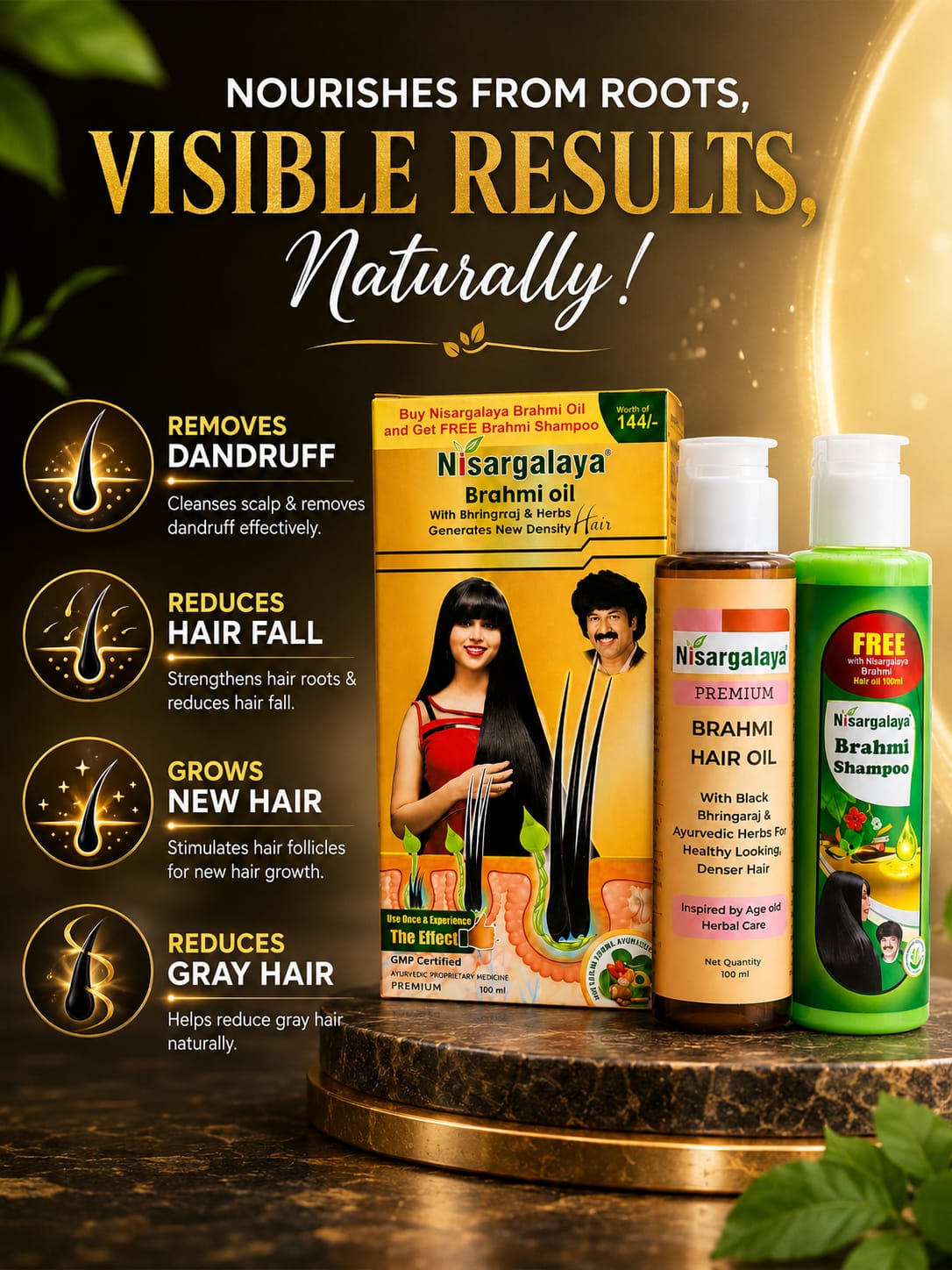 Nisargalaya  Brahmi Hair Oil + Head Massager