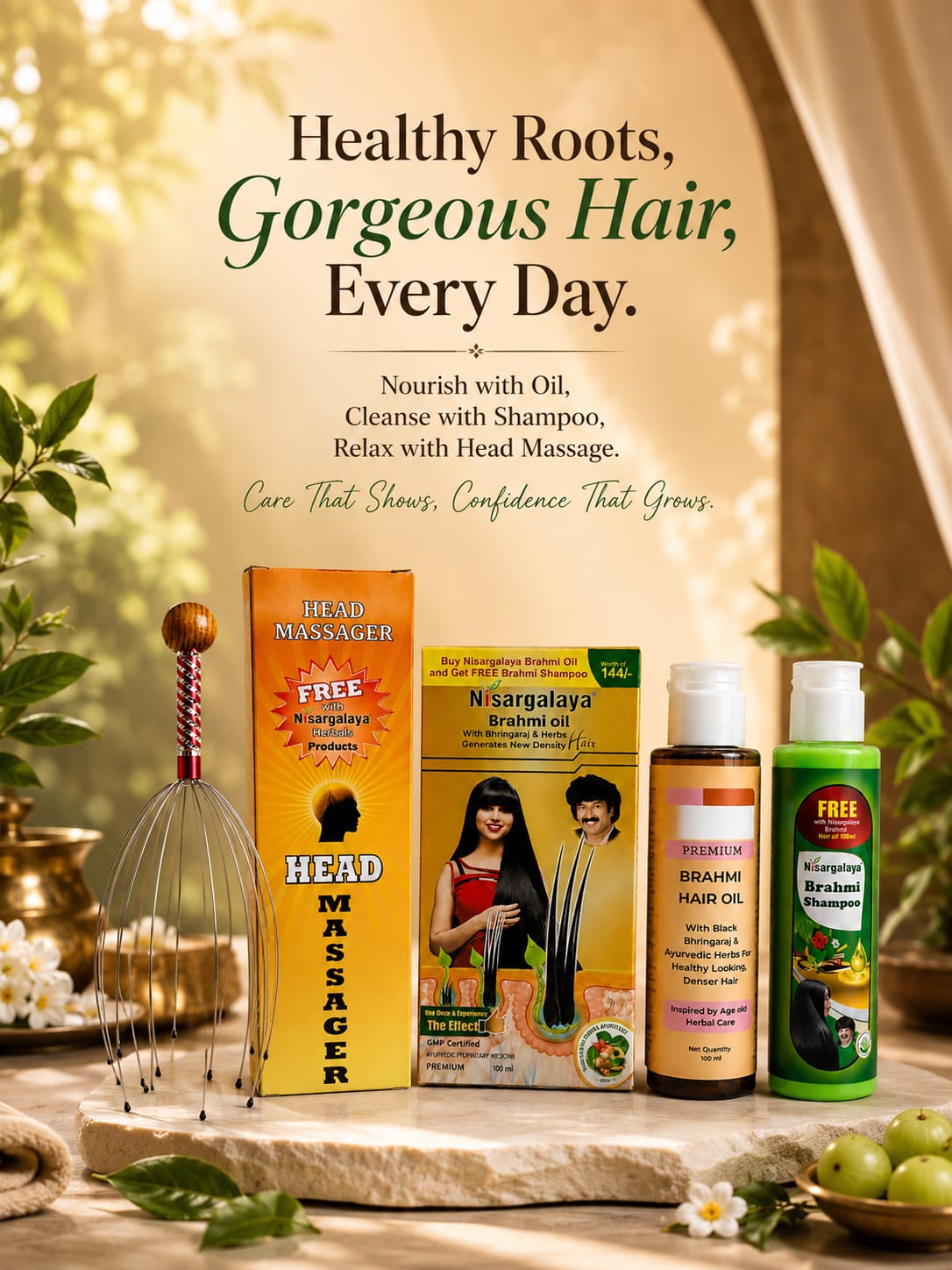Nisargalaya  Brahmi Hair Oil + Head Massager